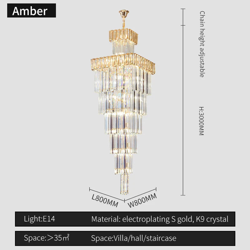 DecorBites™ Crystal Chandelier: Luxury Spiral Staircase Pendant Light for Duplex Hollow Loft