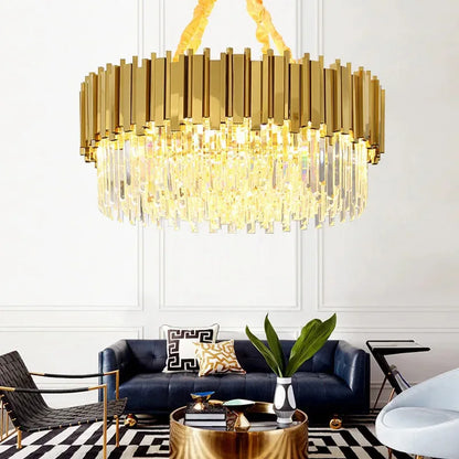 DecorBites™ Gold Crystal Chandelier: Modern Luxury LED Pendant Lights for Living, Dining, Bedroom Decor