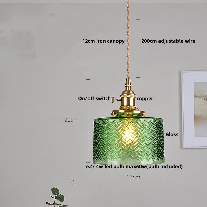 DecorBites™ Green Glass LED Pendant Light: Nordic Modern Hanging Lamp for Bedroom Dining Room