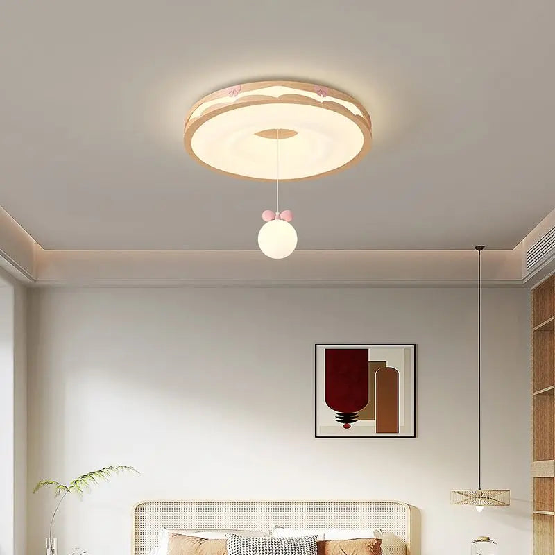 Lámpara de techo colgante redonda DecorBites™ Cream Wind Walnut para dormitorio principal, estilo retro cálido