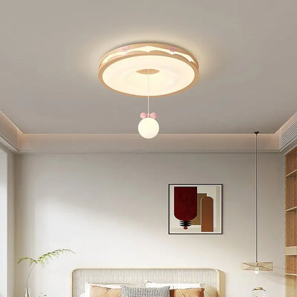 Lámpara de techo colgante redonda DecorBites™ Cream Wind Walnut para dormitorio principal, estilo retro cálido