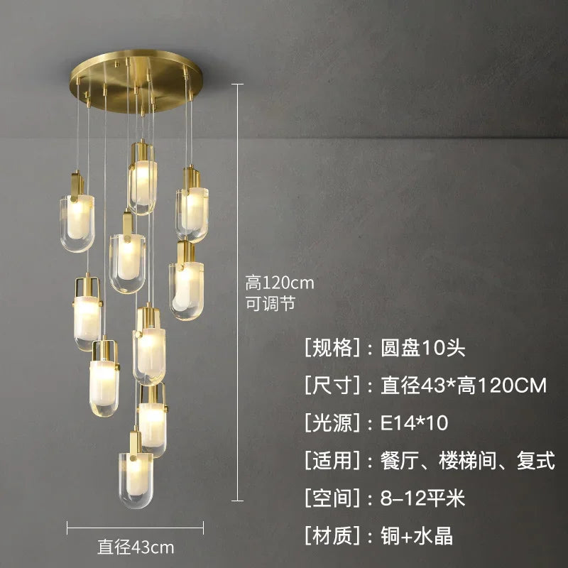 DecorBites™ Crystal Loft Chandelier for Staircase, Living Room, and Apartment Luxe Lighting