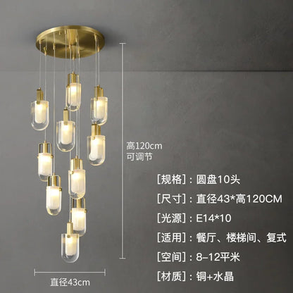 DecorBites™ Crystal Loft Chandelier for Staircase, Living Room, and Apartment Luxe Lighting