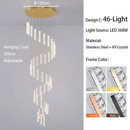DecorBites™ Large Crystal Luxury Chandelier for Living Room Dining Hall Stair Suspension