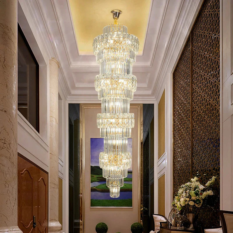 DecorBites™ Elegant Crystal Hollow Long Chandelier for Duplex Living Room and Stairwell