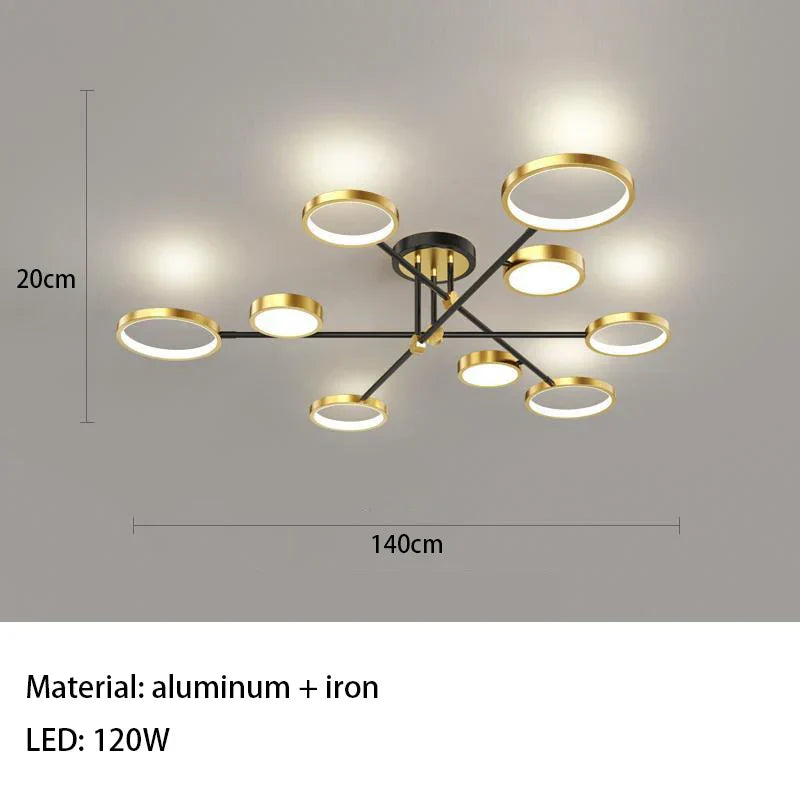 Decorbites™ Gold Schwarz Metall LED Kronleuchter – Minimalistisches 3-Farbtemperatur-Beleuchtung für Wohnzimmer und Restaurant