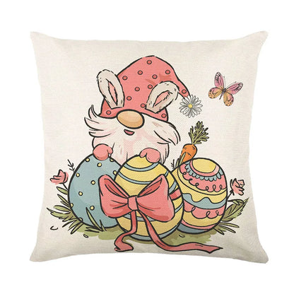 DecorBites™ Easter Bunny Rabbit Linen Cushion Cover 45x45cm - Flower Print Festival Pillowcase