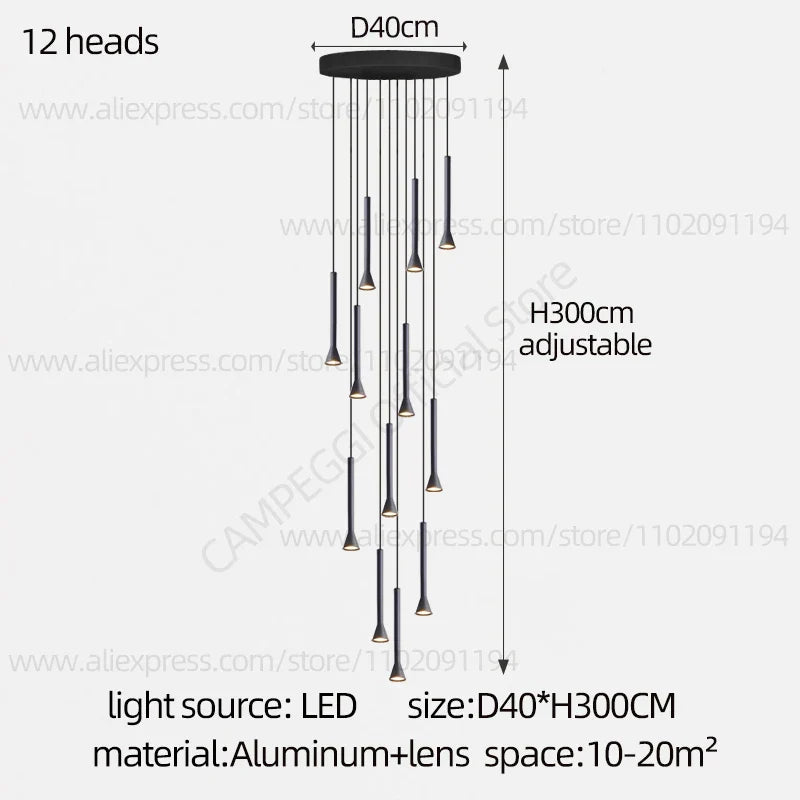 DecorBites™ Horn-Shaped Nordic Pendant Lamp for Modern Living Room and Staircase