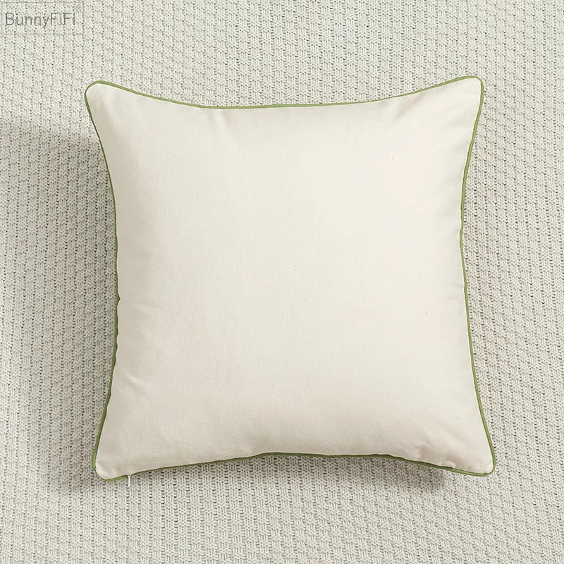 DecorBites™ Daisy Floral Green Leaves Embroidery Cushion Cover for Living Room Bedroom