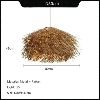 Handwoven Wicker Pendant Light in Natural Straw Shade