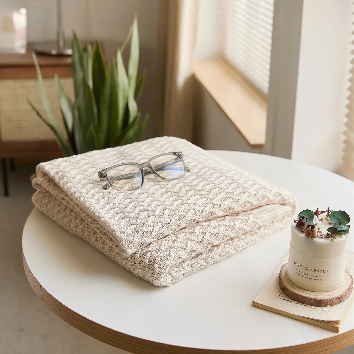 بطانية ديكور بايتس™ لتكييف الهواء لفصل الصيف البارد - لون بيج نبيذي، مزخرفة بنقشة نورديك