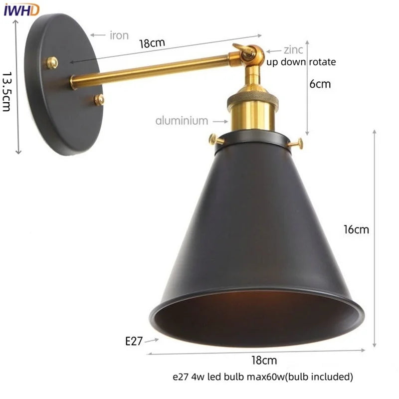 DecorBites™ Gold Industrial LED Wall Lamp for Loft Stair & Bedroom Lighting