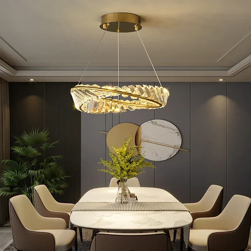 DecorBites™ Gold LED Crystal Pendant Chandelier for Luxury Living Dining Room LightingDécor