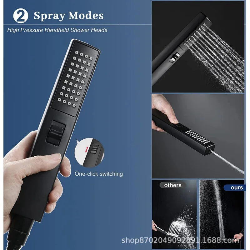 DecorBites™ Black Full Shower System Set with Rain Pressure Spray Head and Faucet Panel