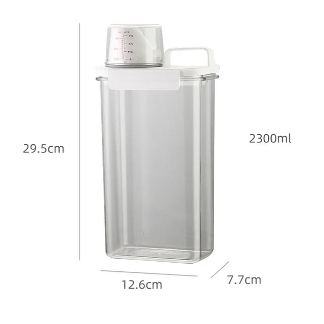 DecorBites™ Laundry Powder Dispenser Container with Measuring Cup - Transparent Storage Jar