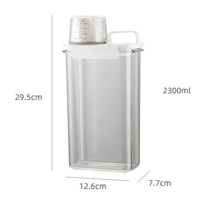 DecorBites™ Laundry Powder Dispenser Container with Measuring Cup - Transparent Storage Jar