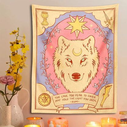 Decobites Tarot Tiger Tapestry Wall Hanging | Sun Moon Aesthetic Tapestries Bohemian Bedroom Decor