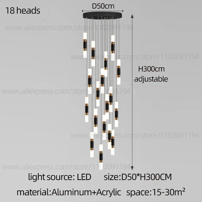 DecorBites™ LED Staircase Chandelier: Modern Duplex Home Lighting for Architectural Decoration