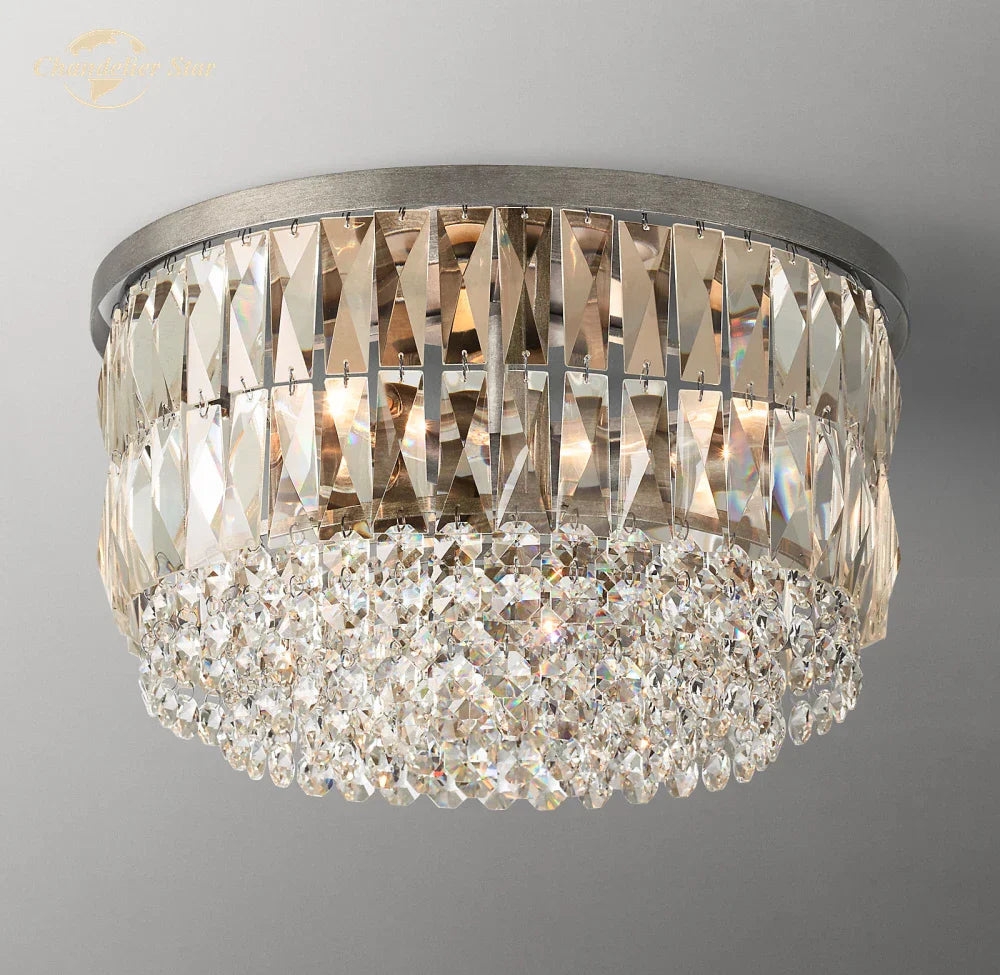 DecorBites™ Crystal Flushmount Ceiling Light: Modern Round Bedroom Dining Room Indoor Lamp