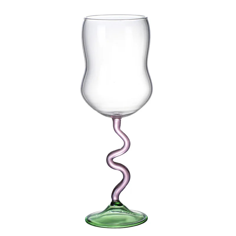 DecorBites™ Deluxe 12oz Colored Wine Glass Twister Stem Cup - Heat Resistant Retro Design