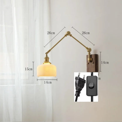 مصباح حائط نحاسي من DecorBites™ مع مفتاح سلسلة سحب، تصميم نورديك، لمبة LED، عاكس ضوء سيراميكي