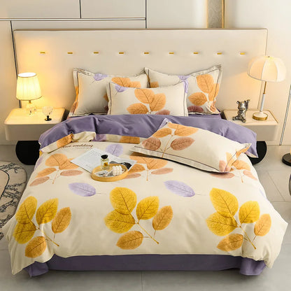 DecorBites™ Brushed Cotton Printed Duvet Cover Set - Single/Double Bed Bedclothes