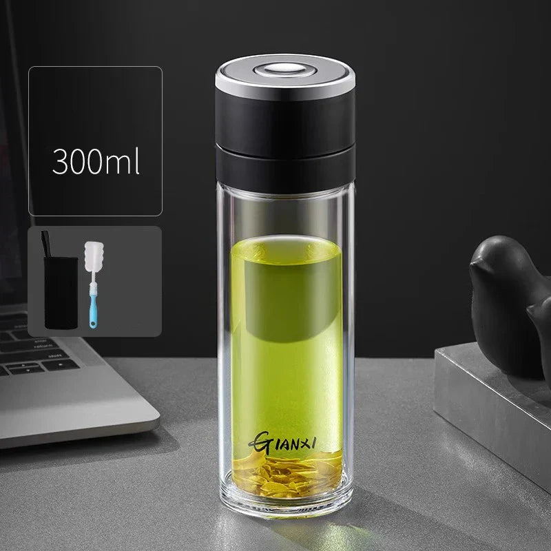 DecorBites™ Insulated Glass Cup: Large Capacity, One-Click Open Lid, Heat-Resistant Double-Layer