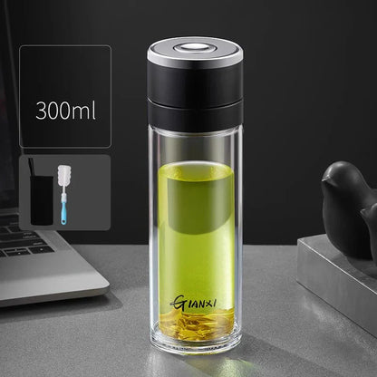 DecorBites™ Insulated Glass Cup: Large Capacity, One-Click Open Lid, Heat-Resistant Double-Layer