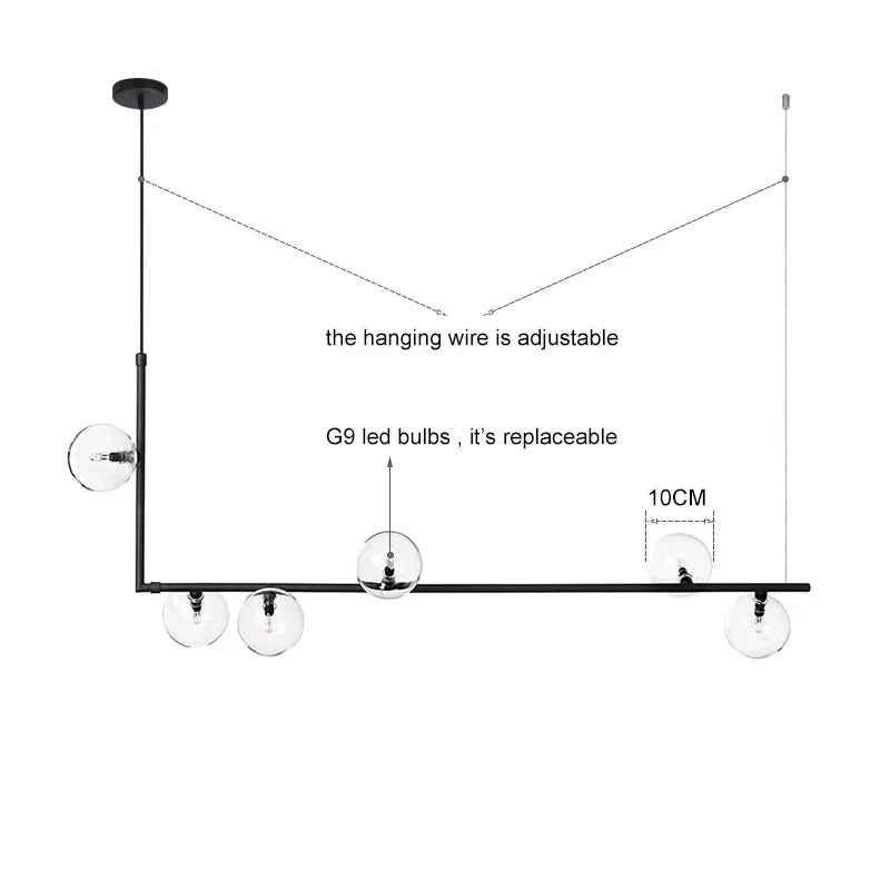 DecorBites™ Glass Black Chandelier Pendant Lamp Nordic Modern Living Room Light