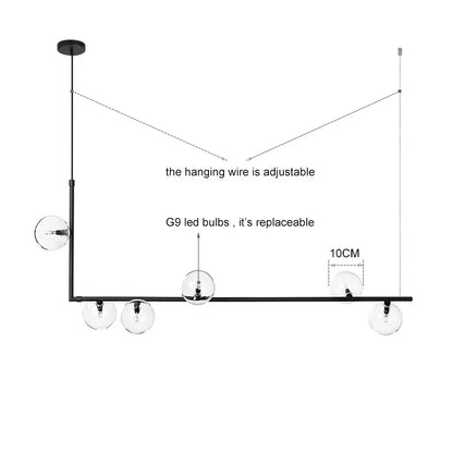 DecorBites™ Glass Black Chandelier Pendant Lamp Nordic Modern Living Room Light