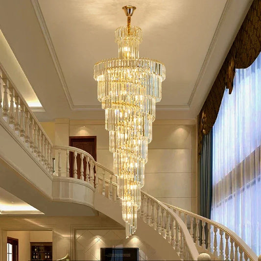 Modern Gold Crystal Staircase Pendant Chandelier