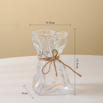 DecorBites™ Clear Glass Vase Irregularly Folded Handicraft Ornaments Hydroponic Flower Vases