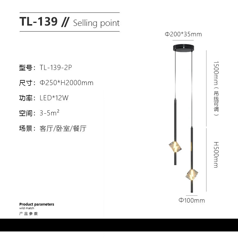 Lámparas colgantes de cristal DecorBites™ para dormitorio, iluminación LED moderna y minimalista para interiores