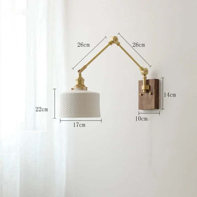 مصباح حائط نحاسي من DecorBites™ مع مفتاح سلسلة سحب، تصميم نورديك، لمبة LED، عاكس ضوء سيراميكي