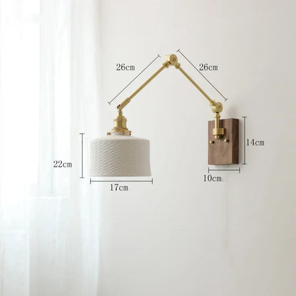 مصباح حائط نحاسي من DecorBites™ مع مفتاح سلسلة سحب، تصميم نورديك، لمبة LED، عاكس ضوء سيراميكي