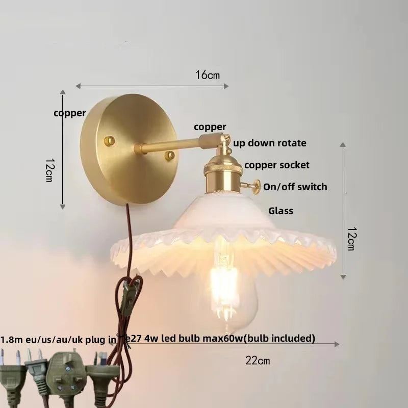 Decorbites™ Grüne Glas-LED-Wandleuchten mit Zugschalter - Vintage-Kupfer-Wandleuchte