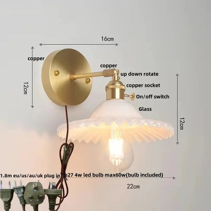 Decorbites™ Grüne Glas-LED-Wandleuchten mit Zugschalter - Vintage-Kupfer-Wandleuchte