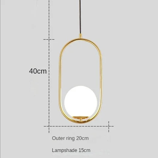 DecorBites™ Gold Ring Glass Ball Pendant Light Fixture for Bedroom Living Room.