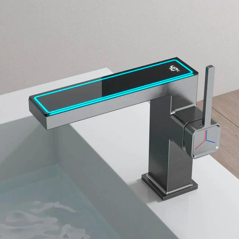 DecorBites™ Gun Grey Digital Display Basin Faucet: Modern Black Bathroom Sink Tap with Temperature Display