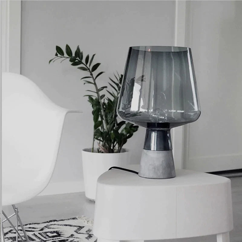 DecorBites™ Leimu Amber Glass Table Lamp: Modern Nordic Design for Bedroom Living Room Decor