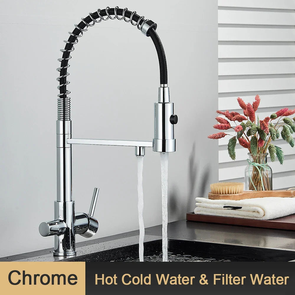 DecorBites™ Black 3 Way Drinking Water Filter Faucet: Brass, 360° Flexible, Purification Tap