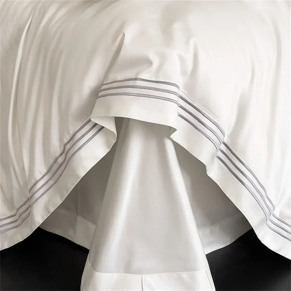 DecorBites™ 1200TC Embroidered Egyptian Cotton Bedding Set - 4pcs King Queen Solid Sheets