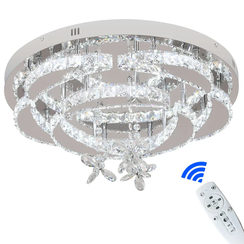 DecorBites™ Crystal Raindrop Flowers Remote LED Chandelier Ceiling Light for Living Room