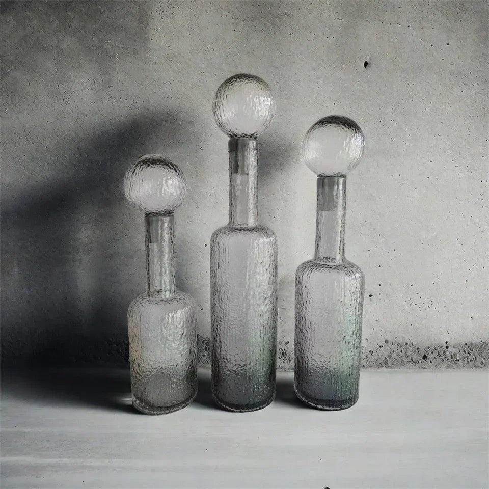 DecorBites™ Grey Round Glass Vase Hammer Lid Terrarium Home Decoration