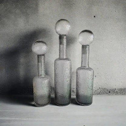 DecorBites™ Grey Round Glass Vase Hammer Lid Terrarium Home Decoration