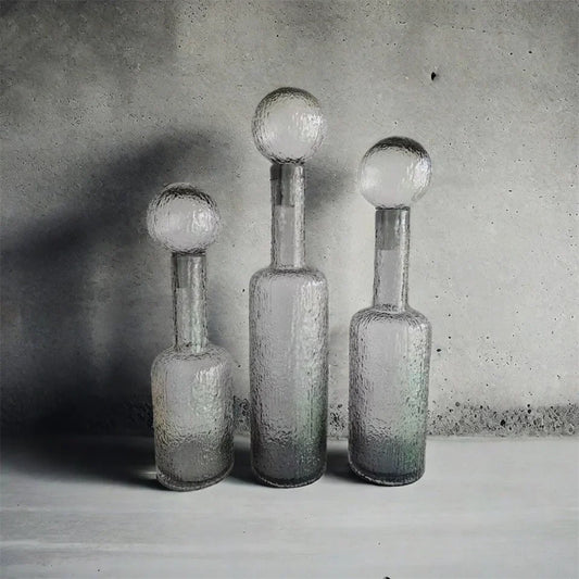 DecorBites™ Grey Round Glass Vase Hammer Lid Terrarium Home Decoration