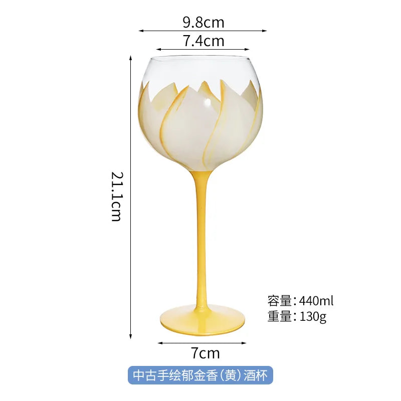 DecorBites™ Hand Painted Glass Goblet: Creative Red Wine Glasses Cup for Wedding Party