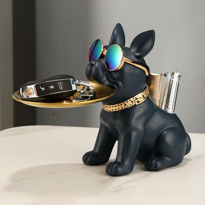 DecorBites™ Bulldog Statue Desktop Storage Office Home Decor Tray Sculpture