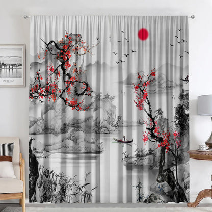 Decobites Snow Seeking Plum Blossom Curtains: Kitchen, Living Room, Balcony Curtains With Pole Bag