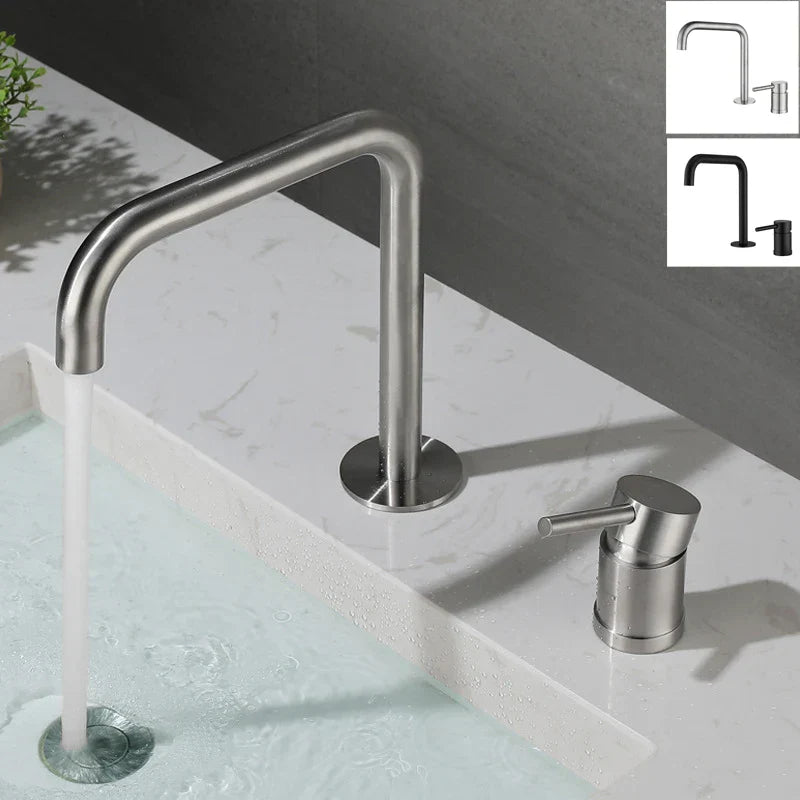 DecorBites™ Brushed Stainless Steel Bathroom Faucet - Deck Mounted Basin Mixer Tap